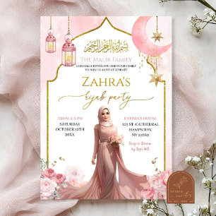 Invitation Hijab de fille musulmane rose pâle