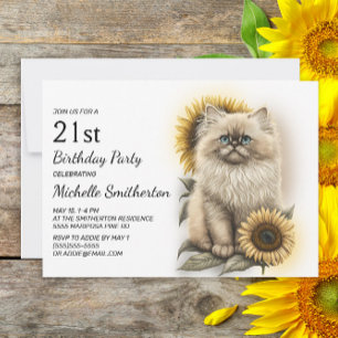 Invitation Himalayan Kitten Chat Sunflowers 21e anniversaire