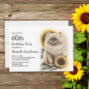 Invitation Himalayan Kitten Chat Sunflowers 60e anniversaire