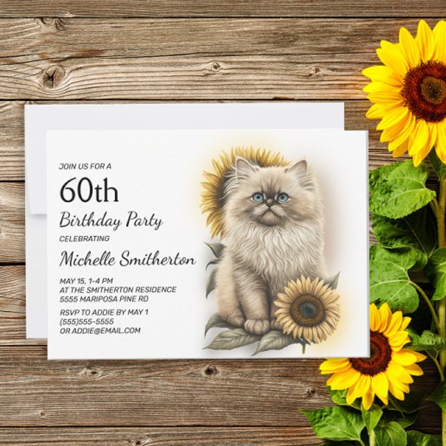 Invitation Himalayan Kitten Chat Sunflowers 60e anniversaire (Créateur téléchargé)