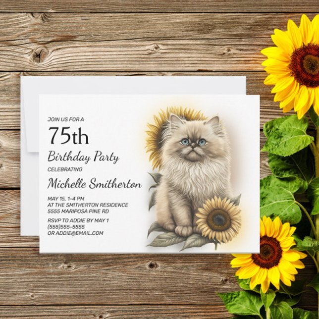Invitation Himalayan Kitten Chat Sunflowers 75e anniversaire (Créateur téléchargé)