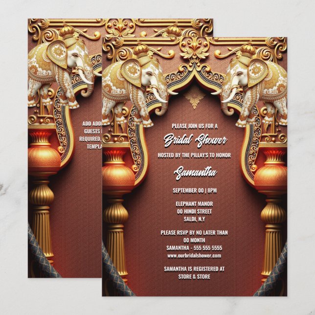 Invitation Hindi Hindou indien éléphants de la nuptiale royal (Devant / Derrière)
