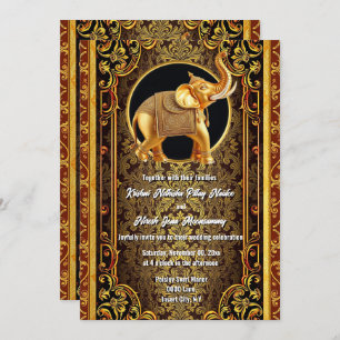 Invitation Hindi Hindou noir or rouge indien éléphant élégant