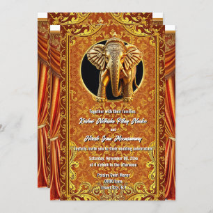 Invitation Hindi Hindu orange or indien éléphant luxueux