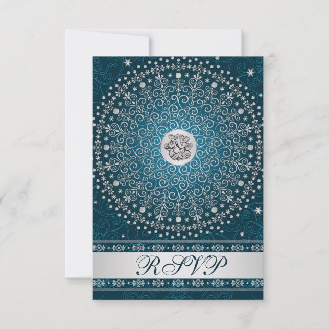 Invitation Hindou Ganesh Teal, Réponses de Mariage Rouleaux d (Devant)