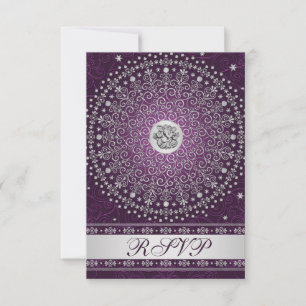 Invitation Hindu Ganesh violet, Argent Scrolls Mariage RSVP
