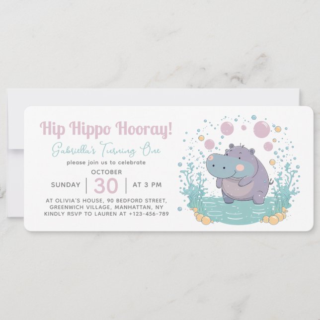 Invitation Hip Hippo Hooray Anniversaire de enfant Party (Devant)