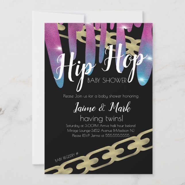 Invitation Hip hop Baby shower Faux Parties scintillant Pink  (Devant)