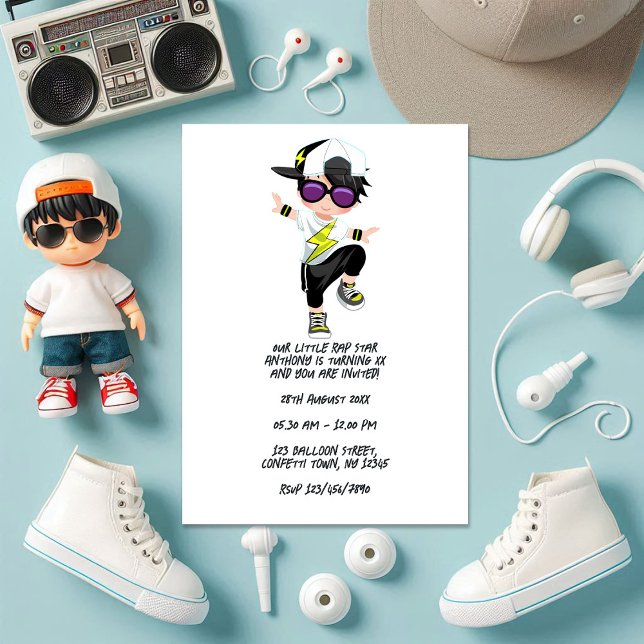 Invitation Hip hop cool Rap Boy Break Dancer Anniversaire (Cool Hip Hop Rap Boy Break Dancer Birthday Party Invitation)