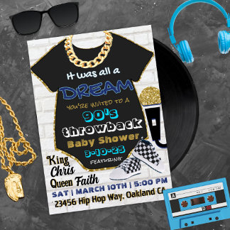 Invitation hip hop des années 90 Blue et Gold Old School Baby