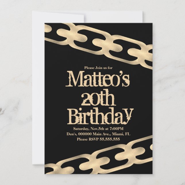 Invitation Hip hop Faux Gold Chain Block (Devant)