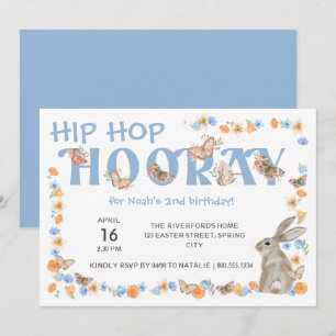 Invitation Hip hop Hooray Bunny et Butterfly Boy's Birthday