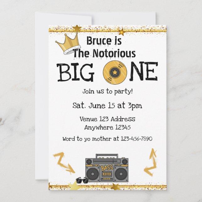 Invitation Hip Hop Notorious Big ONE 1er Anniversaire (Devant)