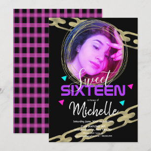 Invitation Hip hop Sweet sixteen Gold Ring Confetti Photo