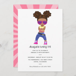 Invitation Hip hop thème Fille tresses Anniversaire Invitatio