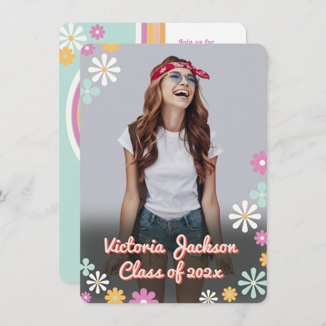 Invitation Hippie 1960's 1970's Flower Power (Devant / Derrière)