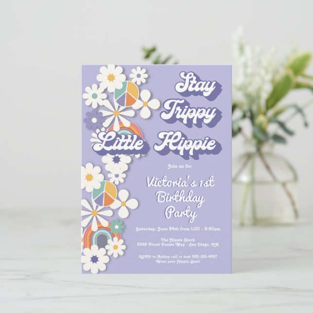 Invitation Hippie 1960's Peace Love & Party Anniversaire I (Debout devant)