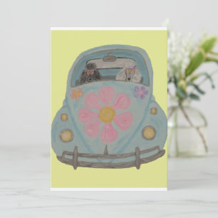 Invitation Hippie Caniches dans leur voiture d'amour Flower C