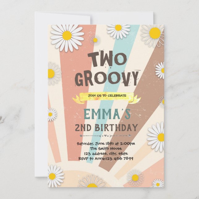Invitation hippie fleur groovy des années 60 (Devant)