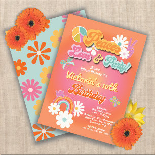Invitation Hippie Flower Power 70s 60s Birthday Party Invitat