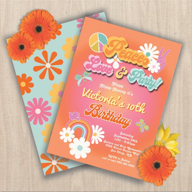 Invitation Hippie Flower Power 70s 60s Birthday Party Invitat (Créateur téléchargé)