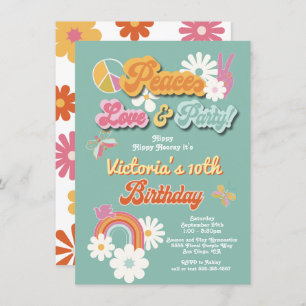 Invitation Hippie Flower Power les années 70 60s Anniversaire