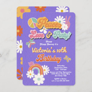 Invitation Hippie Flower Power les années 70 60s Anniversaire