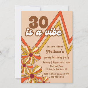 Invitation Hippie Flower Retro les années 70 Zigzag 30e anniv