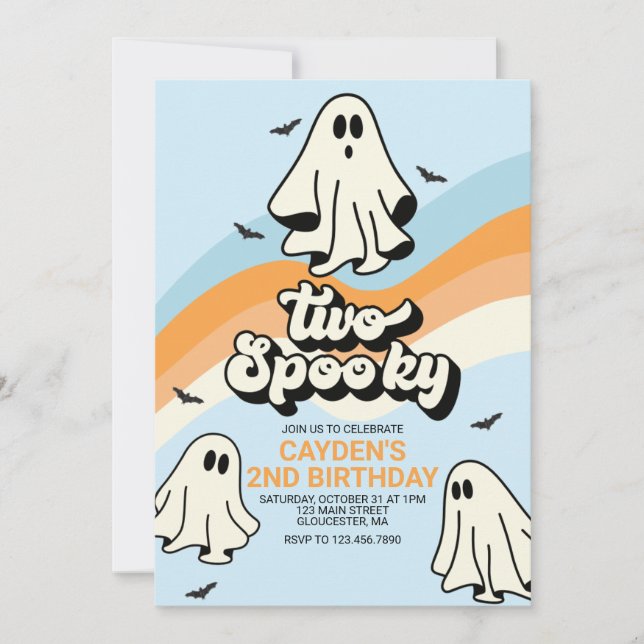 Invitation HIPPIE Ghost retro Halloween Vibes Éffrayantes Ble (Devant)