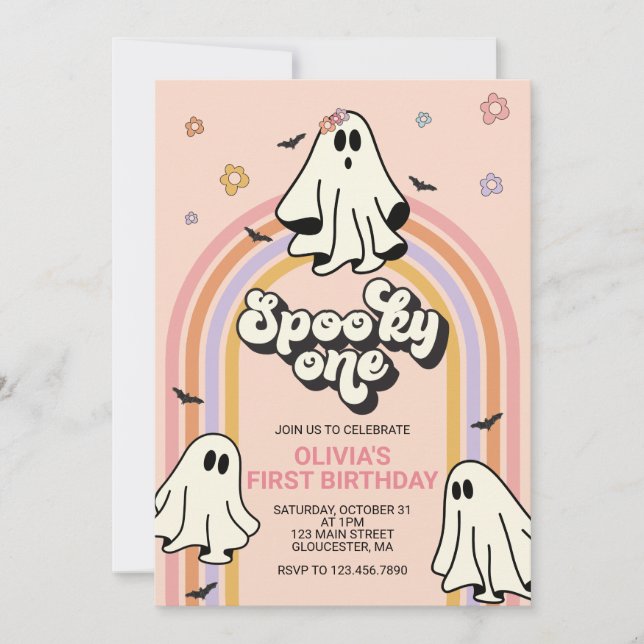 Invitation Hippie Halloween Éffrayant UN Anniversaire (Devant)