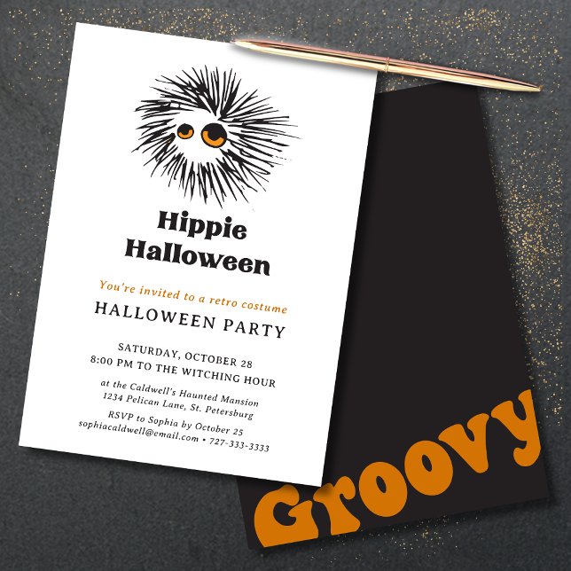Invitation Hippie Halloween Retro Costume Party (Hippie Halloween Retro 60s Costume Party Invitation)