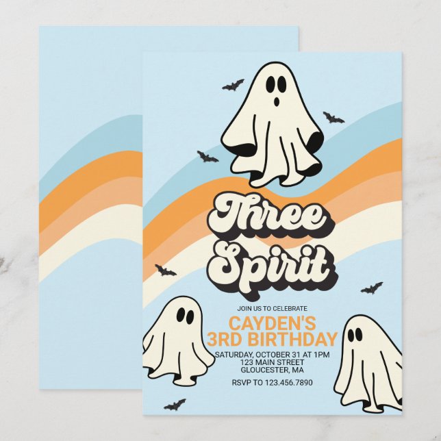 Invitation Hippie Halloween Rétro Fantôme Trois Esprits  (Devant / Derrière)