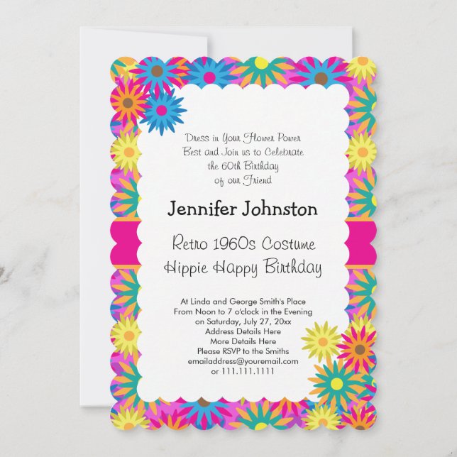 Invitation Hippie Happy 1960s Retro Theme Flower Power Party (Dos)