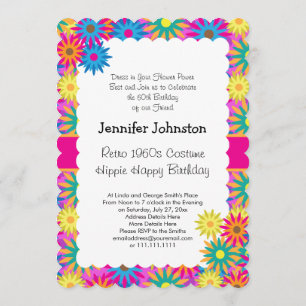 Invitation Hippie Happy 1960s Retro Theme Flower Power Party