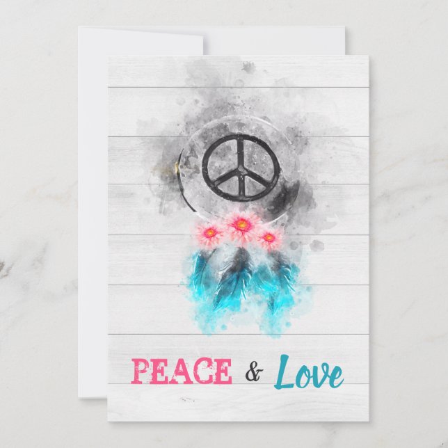 Invitation *~ Hippie Peace Love 60's Baby Neutral Douche (Devant)