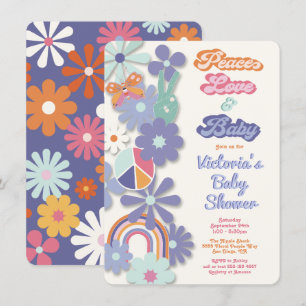 Invitation Hippie Peace Love & Baby les années 70 60s Baby sh