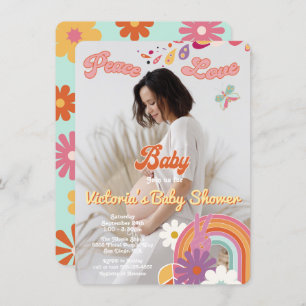 Invitation Hippie Peace Love Baby Photo les années 70 60s Bab