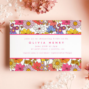 Invitation Hippie rétro Rainbow Flower Garden Fête des mariée