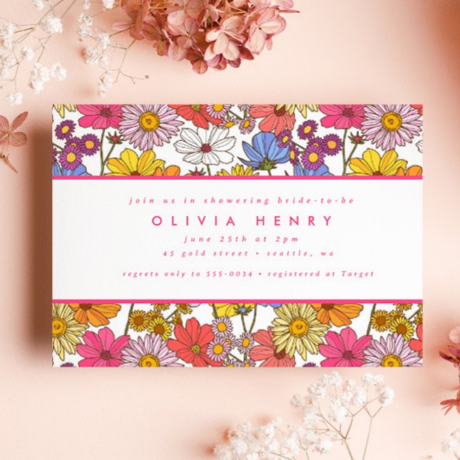 Invitation Hippie rétro Rainbow Flower Garden Fête des mariée (Créateur téléchargé)