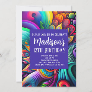 Invitation Hippie Super colorée Anniversaire