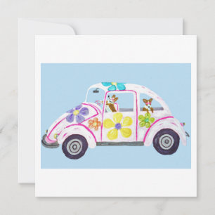Invitation Hippie Welsh Corgis dans leur voiture d'amour Flow