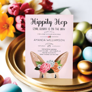 Invitation Hippity Hop Pâques Floral Lapin Baby shower lapin
