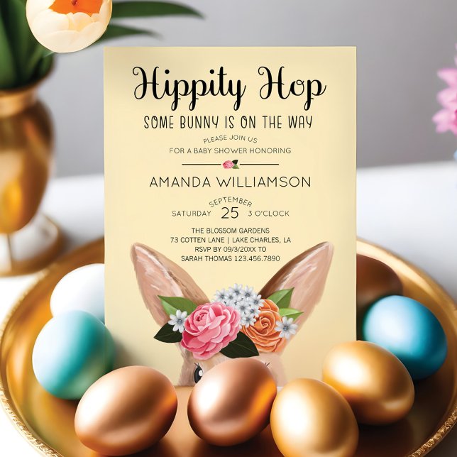 Invitation Hippity Hop Pâques Floral Lapin Baby shower lapin (Hippity Hop Easter Floral Bunny Rabbit Baby Shower Invitation)