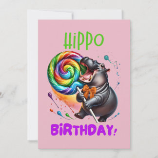 Invitation Hippo Anniversaire Joyeux, Coloré Candy Swirl |
