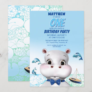 Invitation Hippo Blue Fish Boy Anniversaire