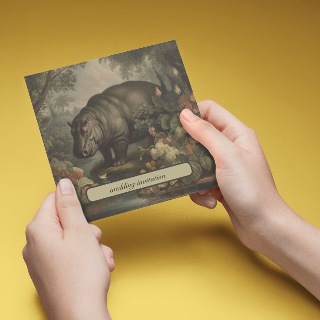 Invitation Hippo botanique vintage, personnalisable (Créateur téléchargé)
