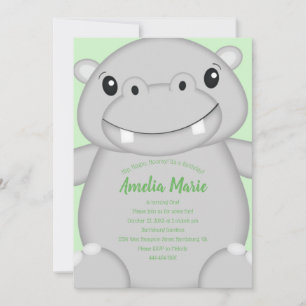 Invitation Hippo fête d'anniversaire vert