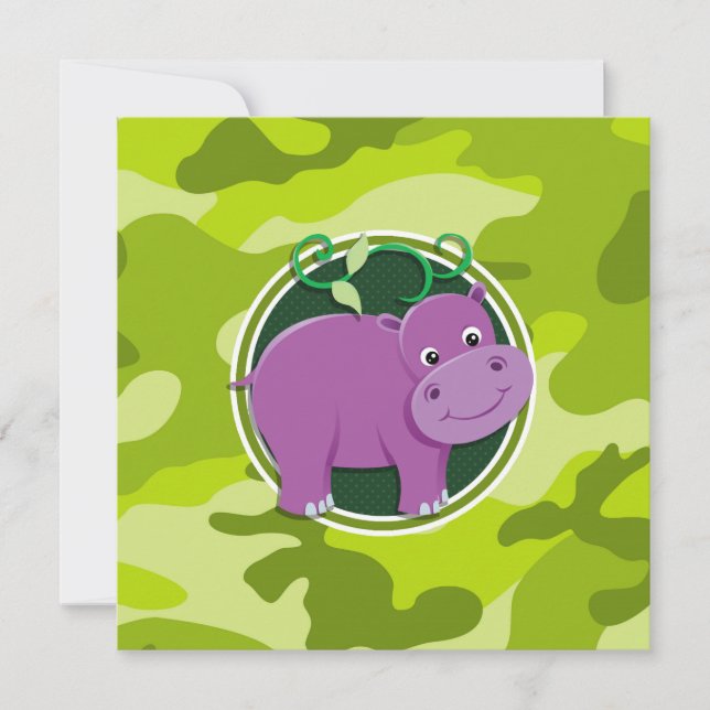 Invitation Hippo mignon ; camo vert vif, camouflage (Devant)