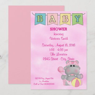 Invitation Hippo, petite fille Baby shower