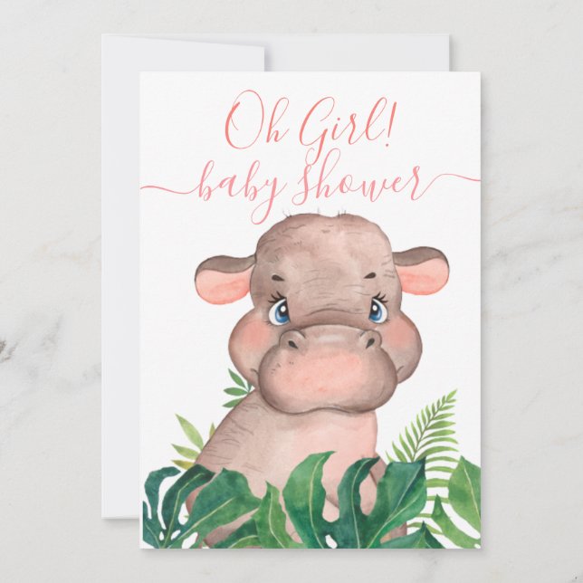 Invitation Hippo rose Baby shower Jungle (Dos)